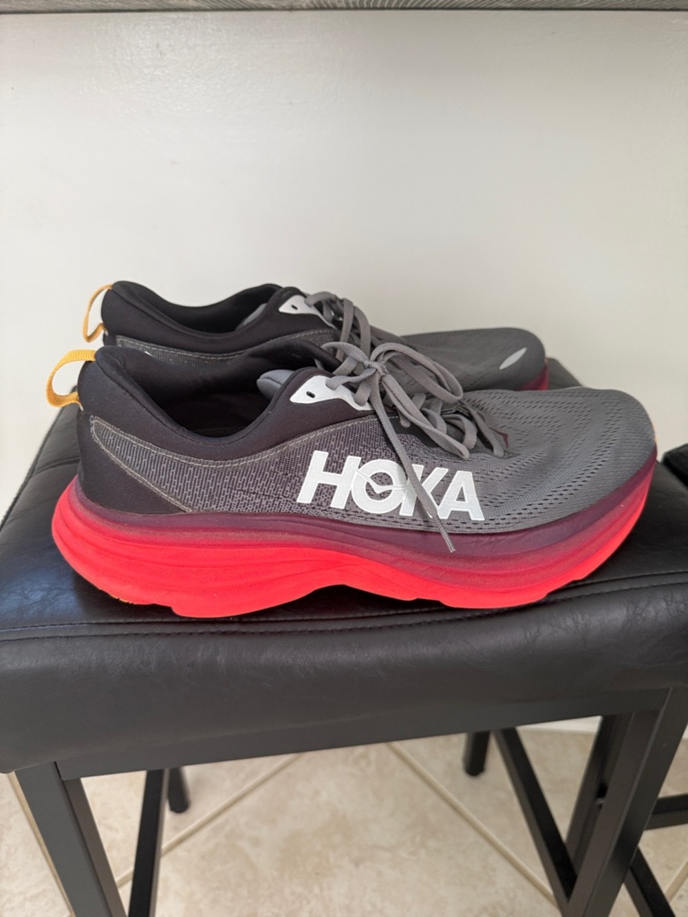 Hoka Gray and Red Gradient Running Shoes Sz 13